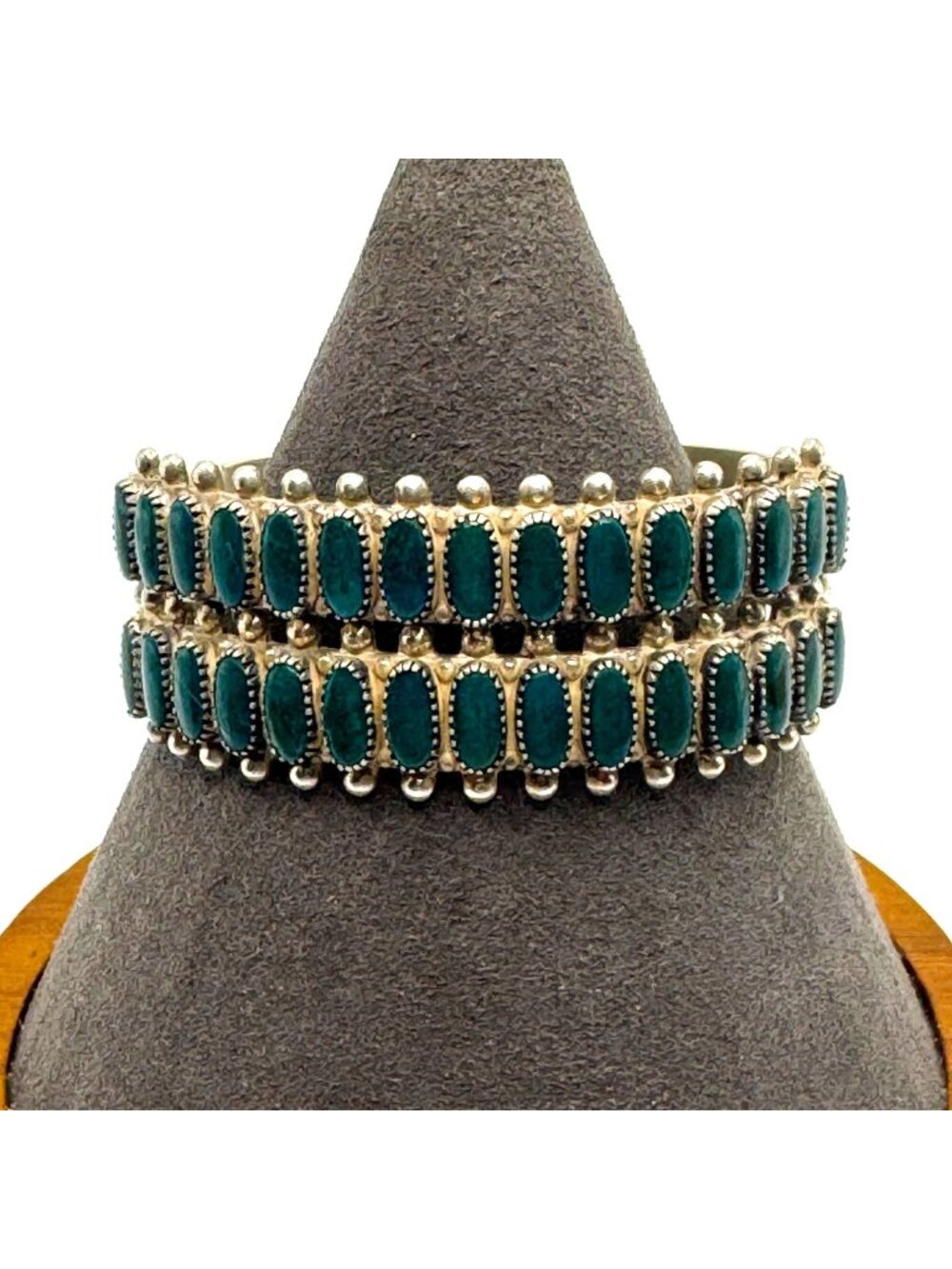 VTG Sterling Silver 925 Green Turquoise Bezel Set Cuff Bracelet Size 7.5" Fit